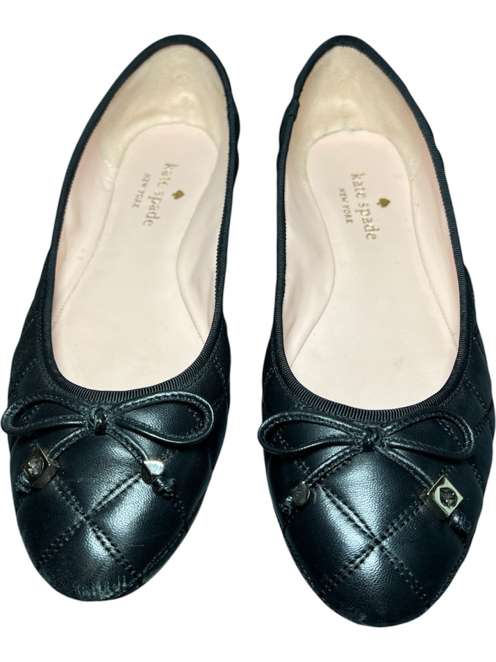 Kate Spade Black Quilted Pauline Ballet Flats Bow Spade Charms Size 9